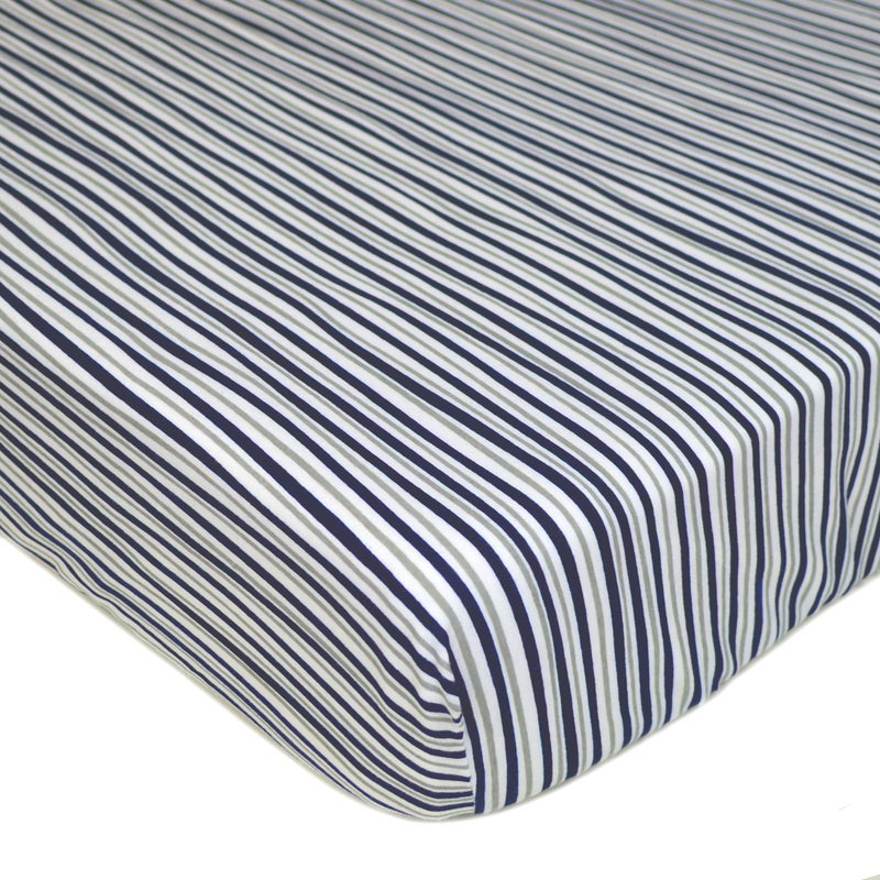 TL Care 100% Natural Cotton Fitted Crib Sheet 52" x 28" - Soft, Breathable, Hypoallergenic & Gentle Toddler Bed Sheet, Navy/Grey Funny Stripes, Neutral for Boys & Girls